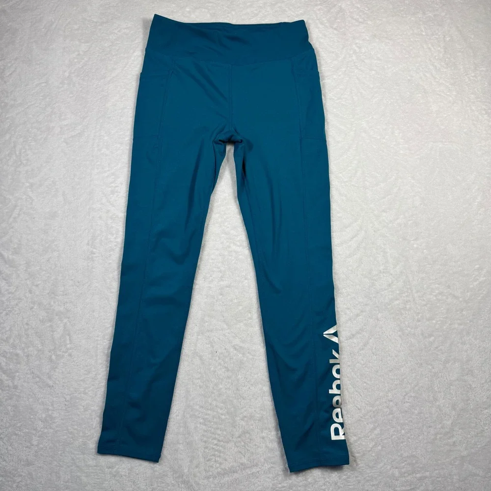 Reebok Youth Girls XL 14/16 Teal Blue Performance Leggings with Side Pockets